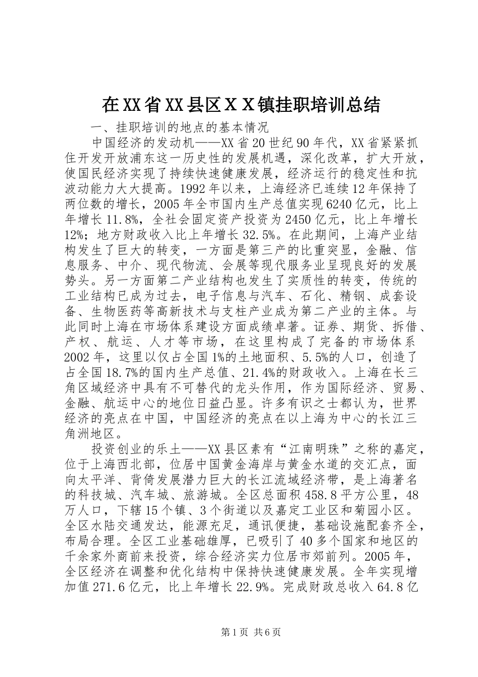 2024年在省县区ＸＸ镇挂职培训总结_第1页