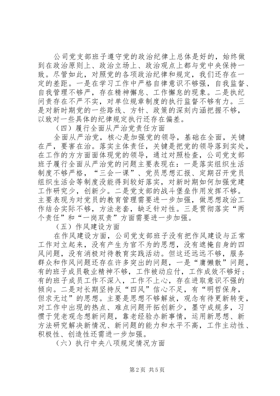 2024年城投公司党支部班子对照检查_第2页