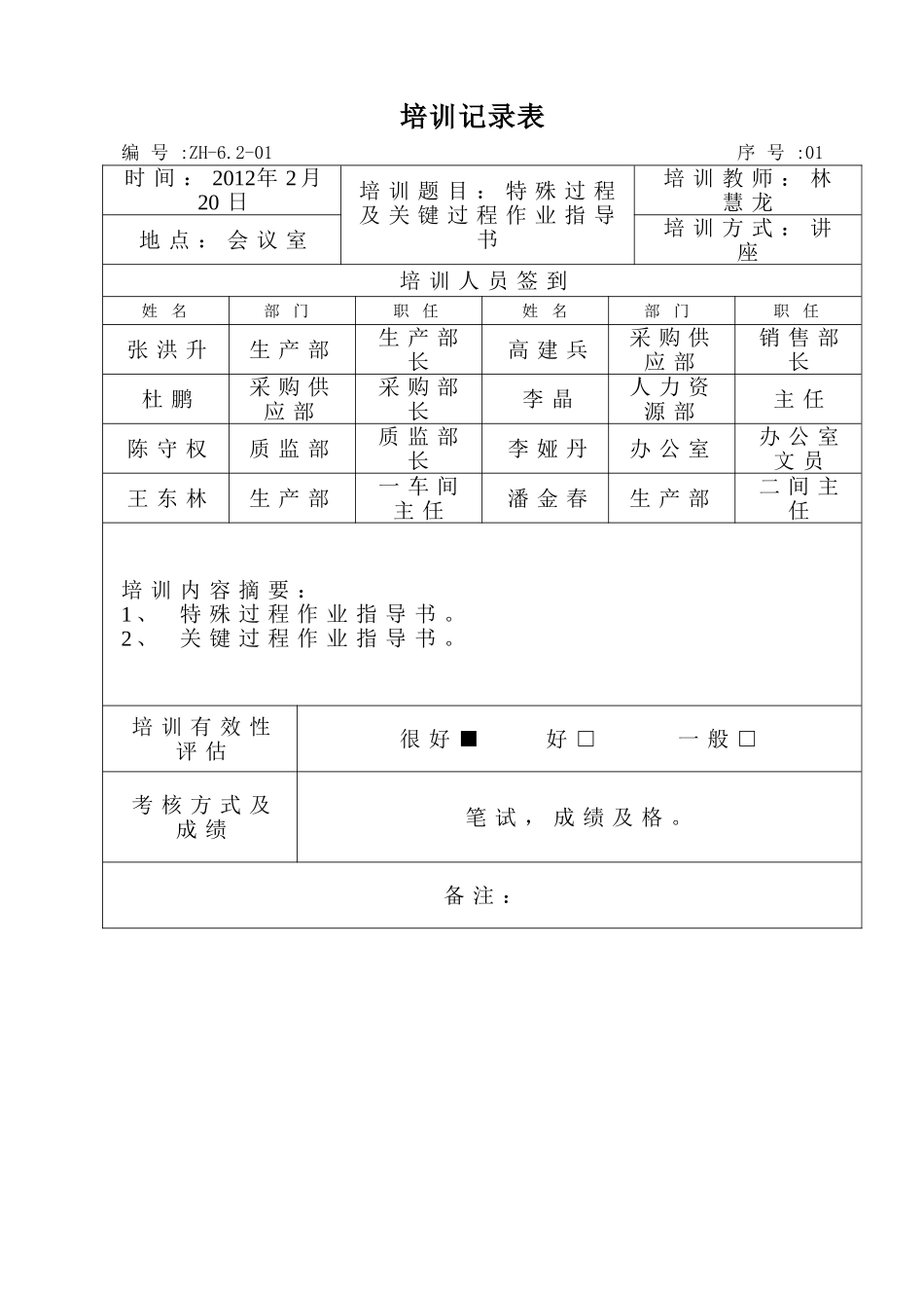 培训记录表(同名18740)_第1页