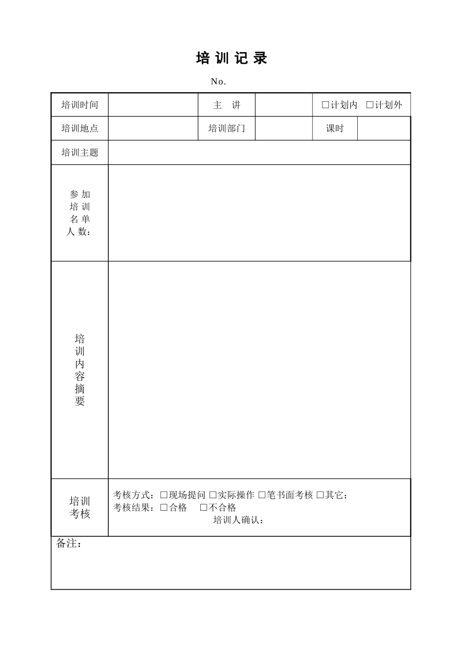 培训记录表格(同名15151)_第1页