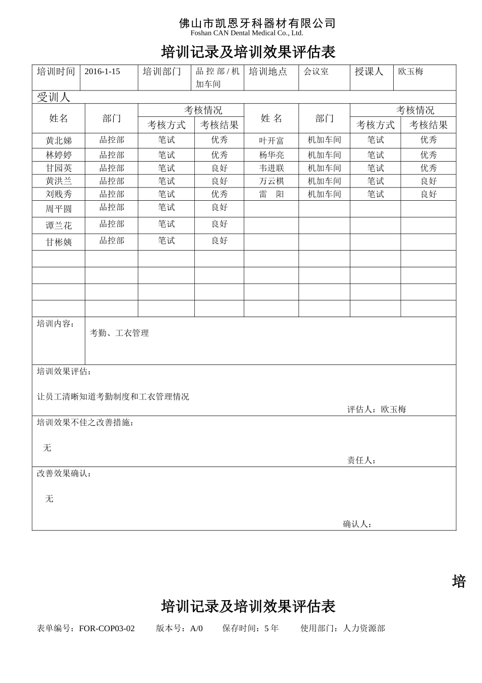 培训记录及培训效果评估表_第2页
