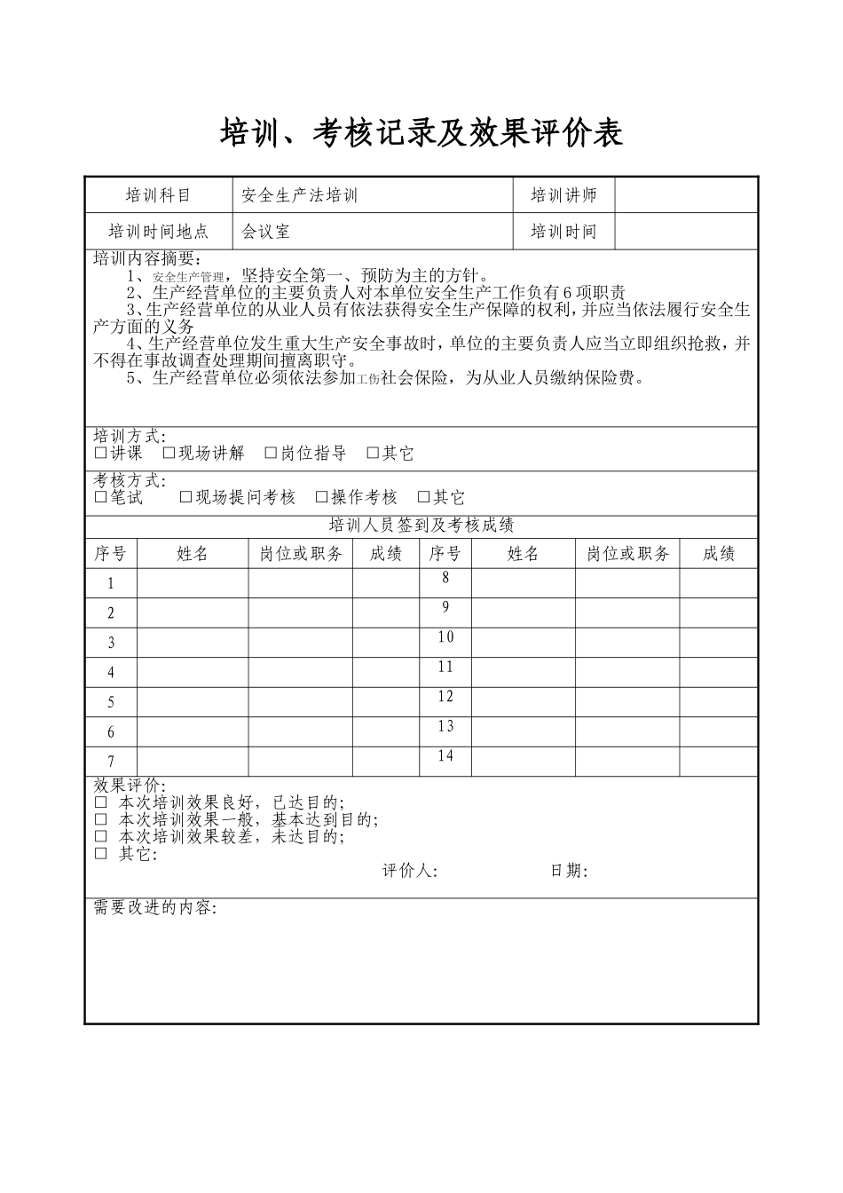培训记录及效果评价表_第1页