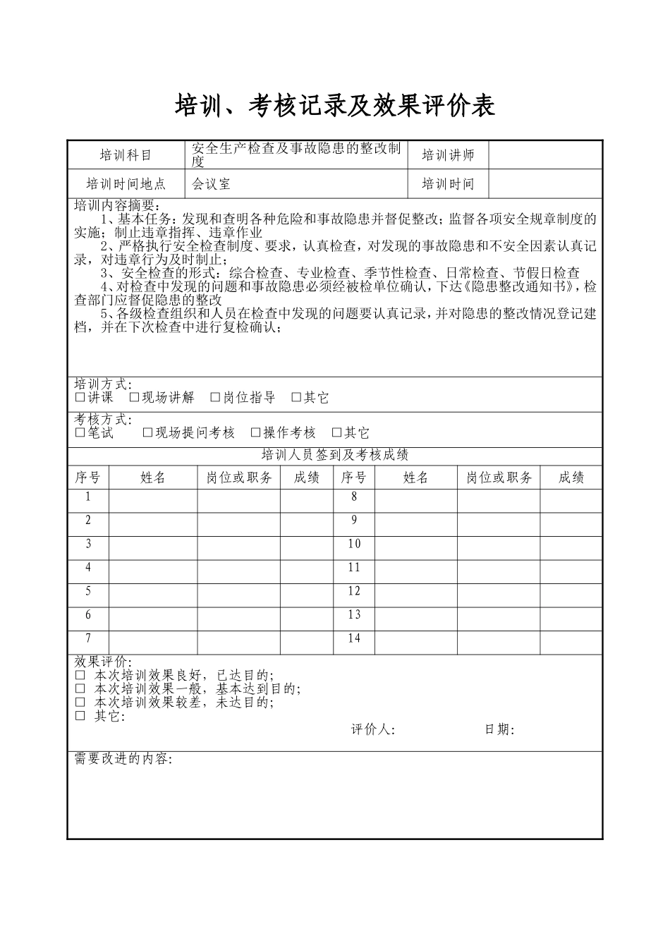 培训记录及效果评价表_第2页