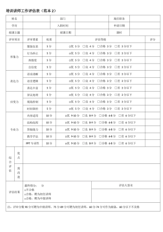 培训讲师工作评估表