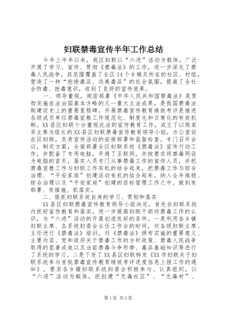 2024年妇联禁毒宣传半年工作总结