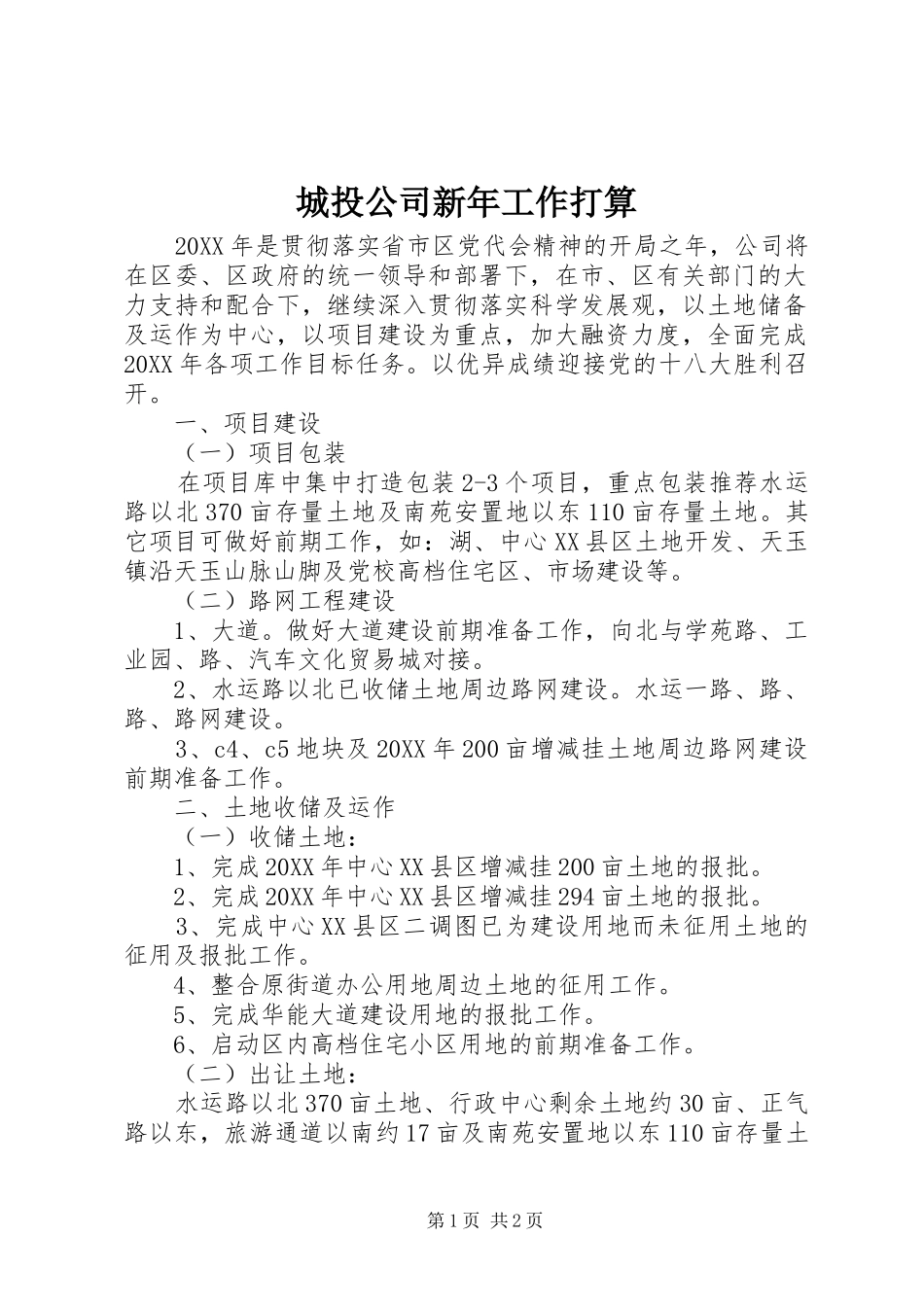 2024年城投公司新年工作打算_第1页