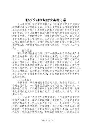 2024年城投公司组织建设实施方案