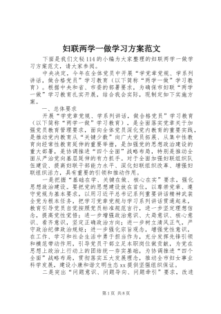 2024年妇联两学一做学习方案范文