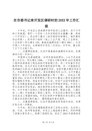 2024年在市委书记来开发区调研时的工作汇报