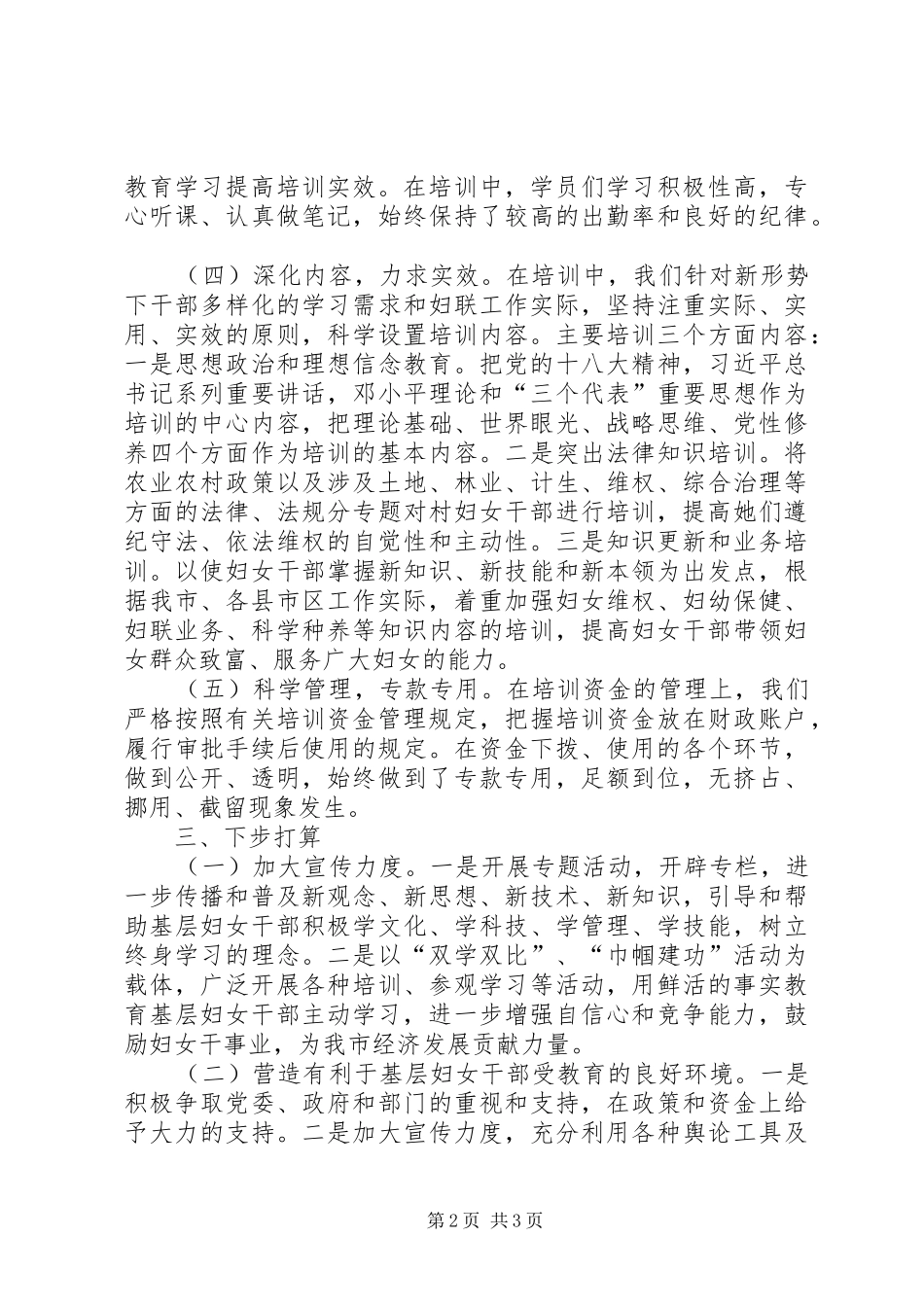 2024年妇联年度基层妇女干部大培训工作总结_第2页