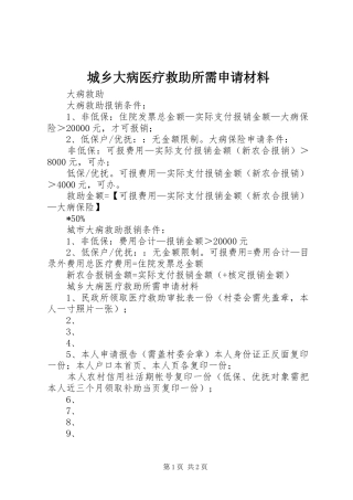 2024年城乡大病医疗救助所需申请材料