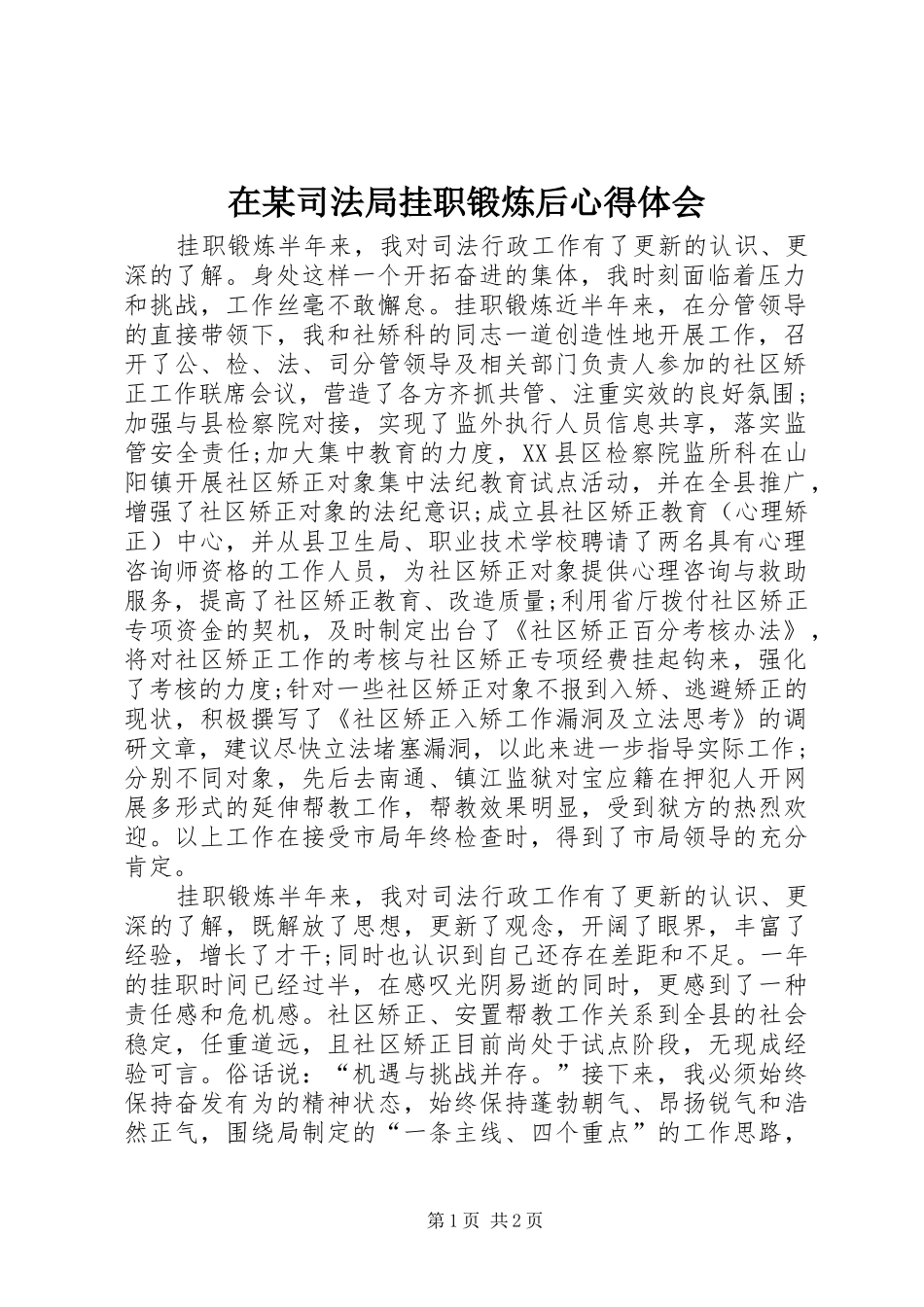 2024年在司法局挂职锻炼后心得体会_第1页