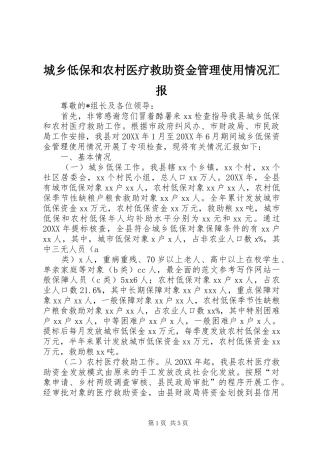 2024年城乡低保和农村医疗救助资金管理使用情况汇报