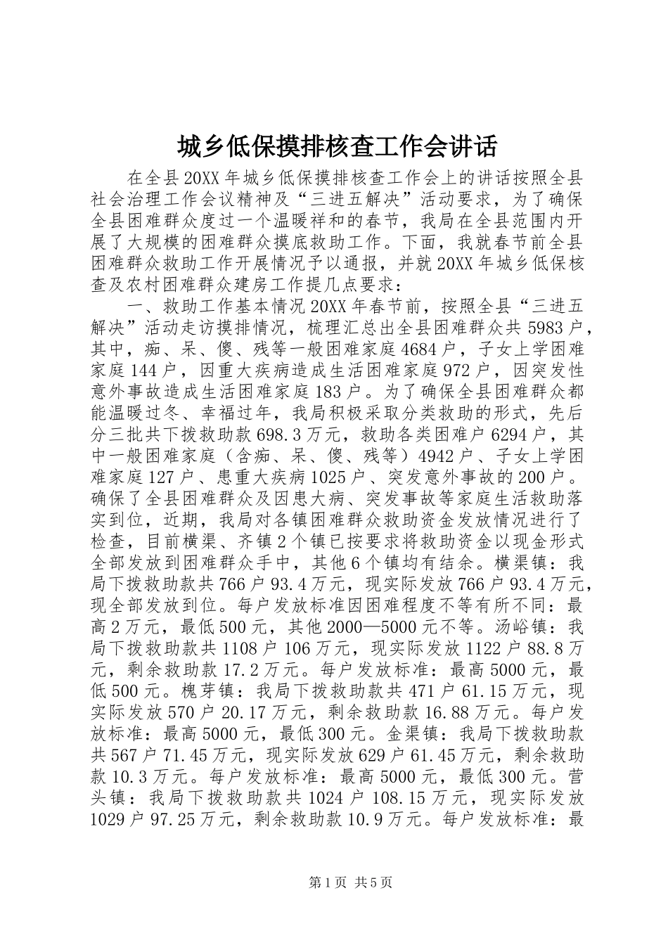 2024年城乡低保摸排核查工作会致辞_第1页