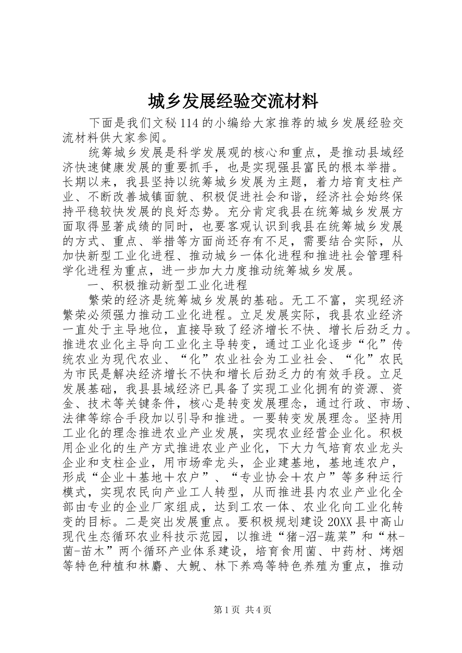2024年城乡发展经验交流材料_第1页