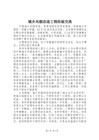 2024年城乡风貌改造工程经验交流