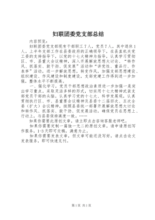 2024年妇联团委党支部总结