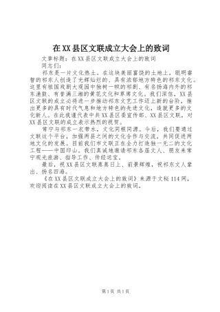 2024年在县区文联成立大会上的致词