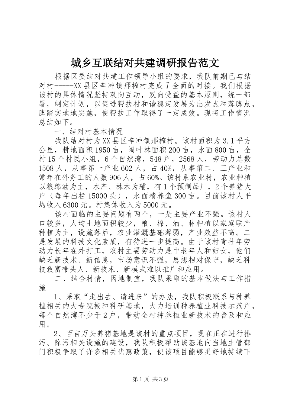 2024年城乡互联结对共建调研报告范文_第1页