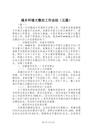 2024年城乡环境大整治工作总结