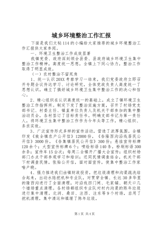 2024年城乡环境整治工作汇报