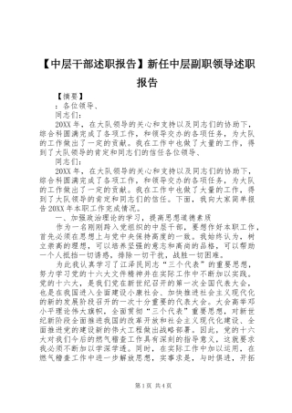 2024年中层干部述职报告新任中层副职领导述职报告