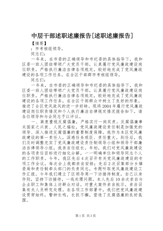 2024年中层干部述职述廉报告述职述廉报告