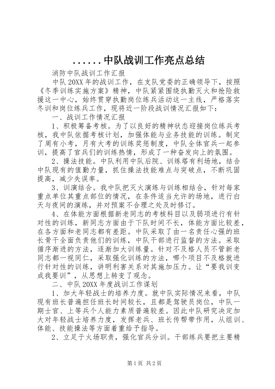 2024年中队战训工作亮点总结_第1页