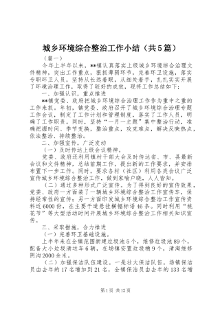 2024年城乡环境综合整治工作小结