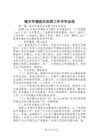 2024年城乡环境综合治理工作半年总结