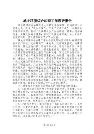 2024年城乡环境综合治理工作调研报告