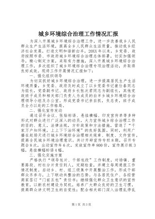 2024年城乡环境综合治理工作情况汇报