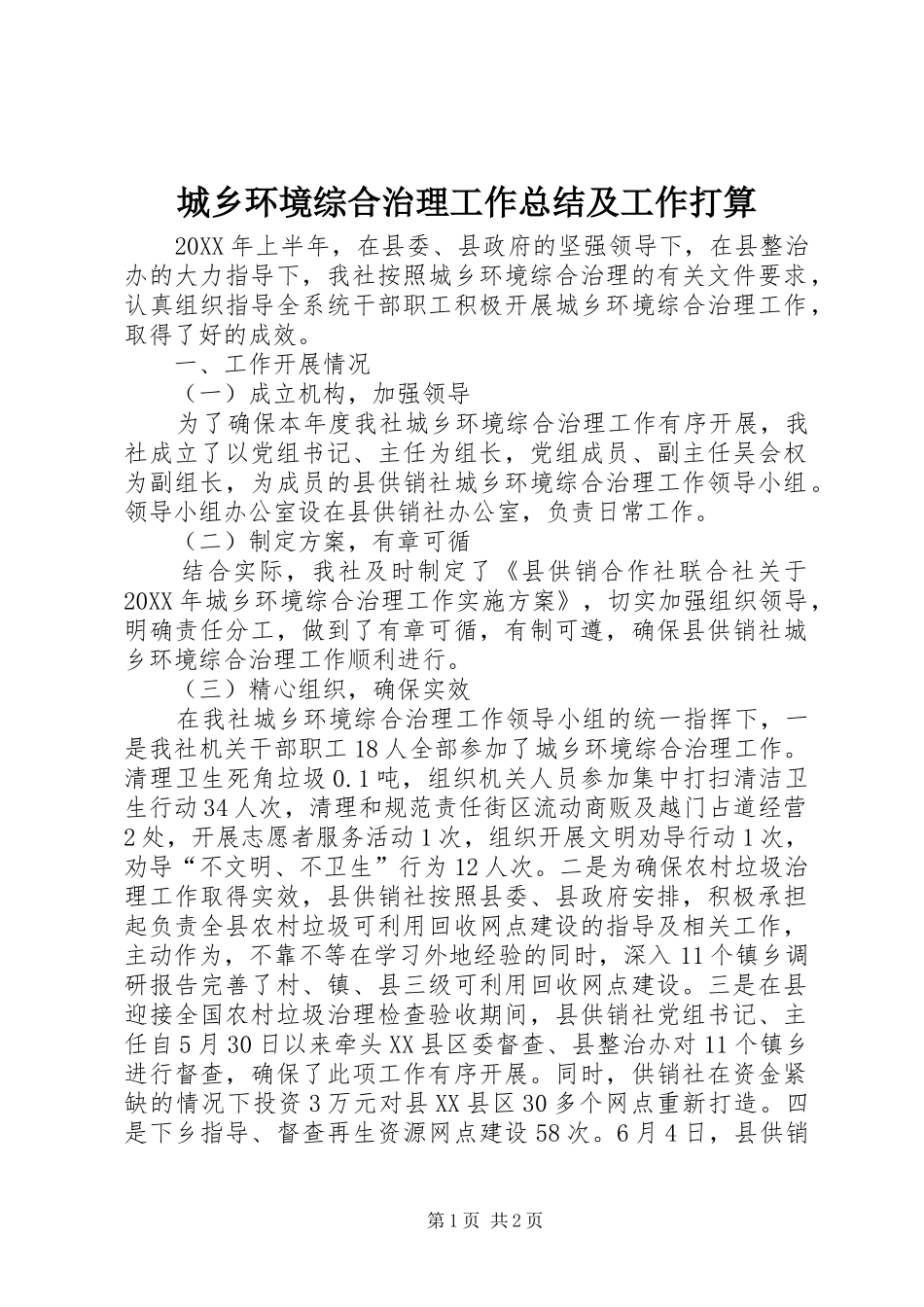 2024年城乡环境综合治理工作总结及工作打算_第1页