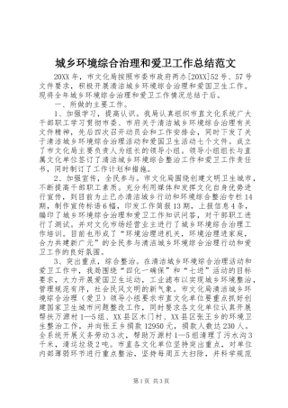 2024年城乡环境综合治理和爱卫工作总结范文