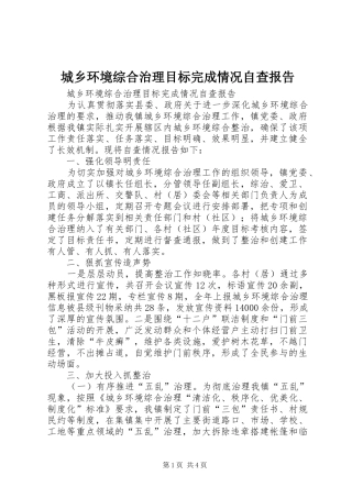 2024年城乡环境综合治理目标完成情况自查报告