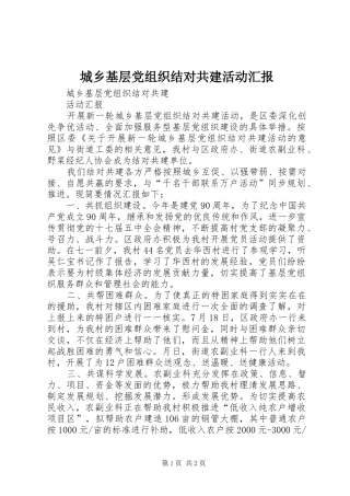 2024年城乡基层党组织结对共建活动汇报