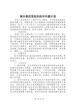 2024年城乡基层党组织结对共建计划