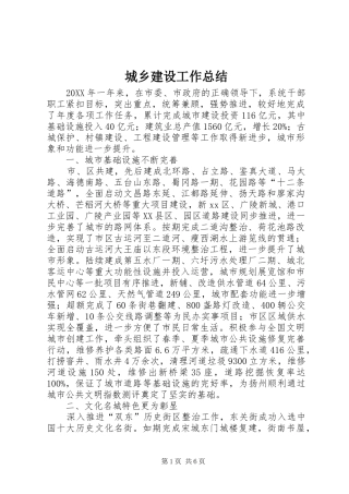 2024年城乡建设工作总结