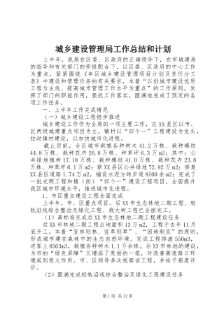 2024年城乡建设管理局工作总结和计划