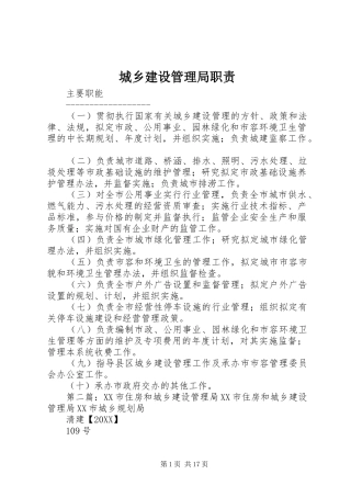 2024年城乡建设管理局职责