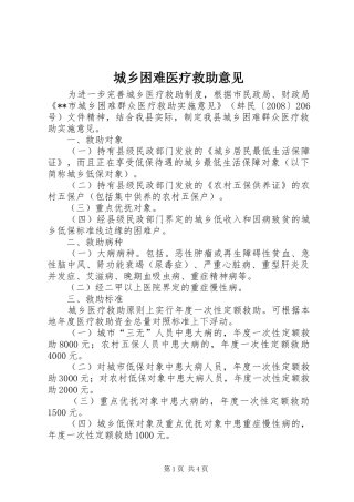 2024年城乡困难医疗救助意见