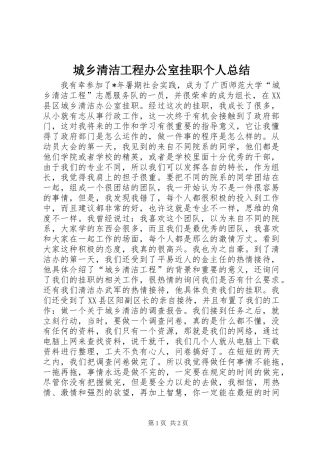 2024年城乡清洁工程办公室挂职个人总结