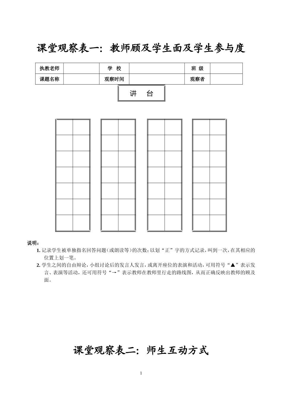 培训资料11——课堂观察表(A1-8)_第1页