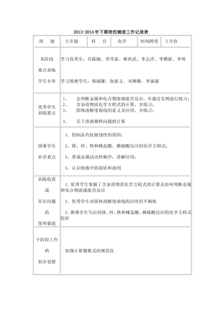 培优补差工作记录表(化学)
