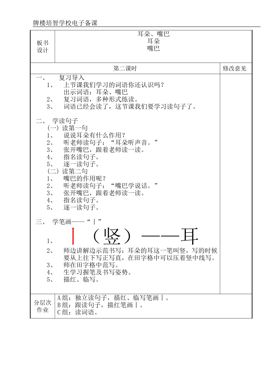 培智学校生活语文第二册《2、耳朵、嘴巴》教案_第3页