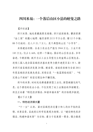 四川米易：一个落后山区小县的嬗变之路