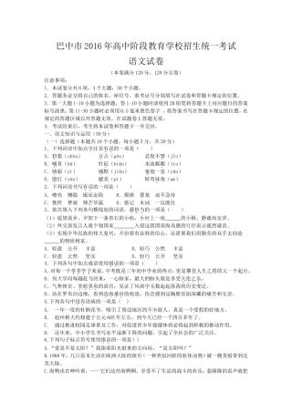 四川省巴中市2016年中考语文试题