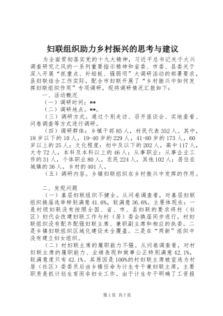 2024年妇联组织助力乡村振兴的思考与建议