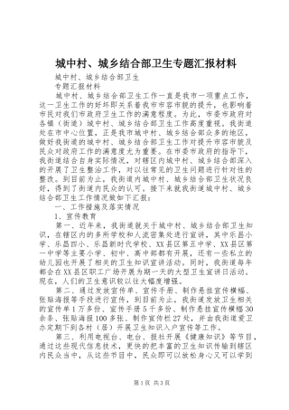 2024年城中村城乡结合部卫生专题汇报材料