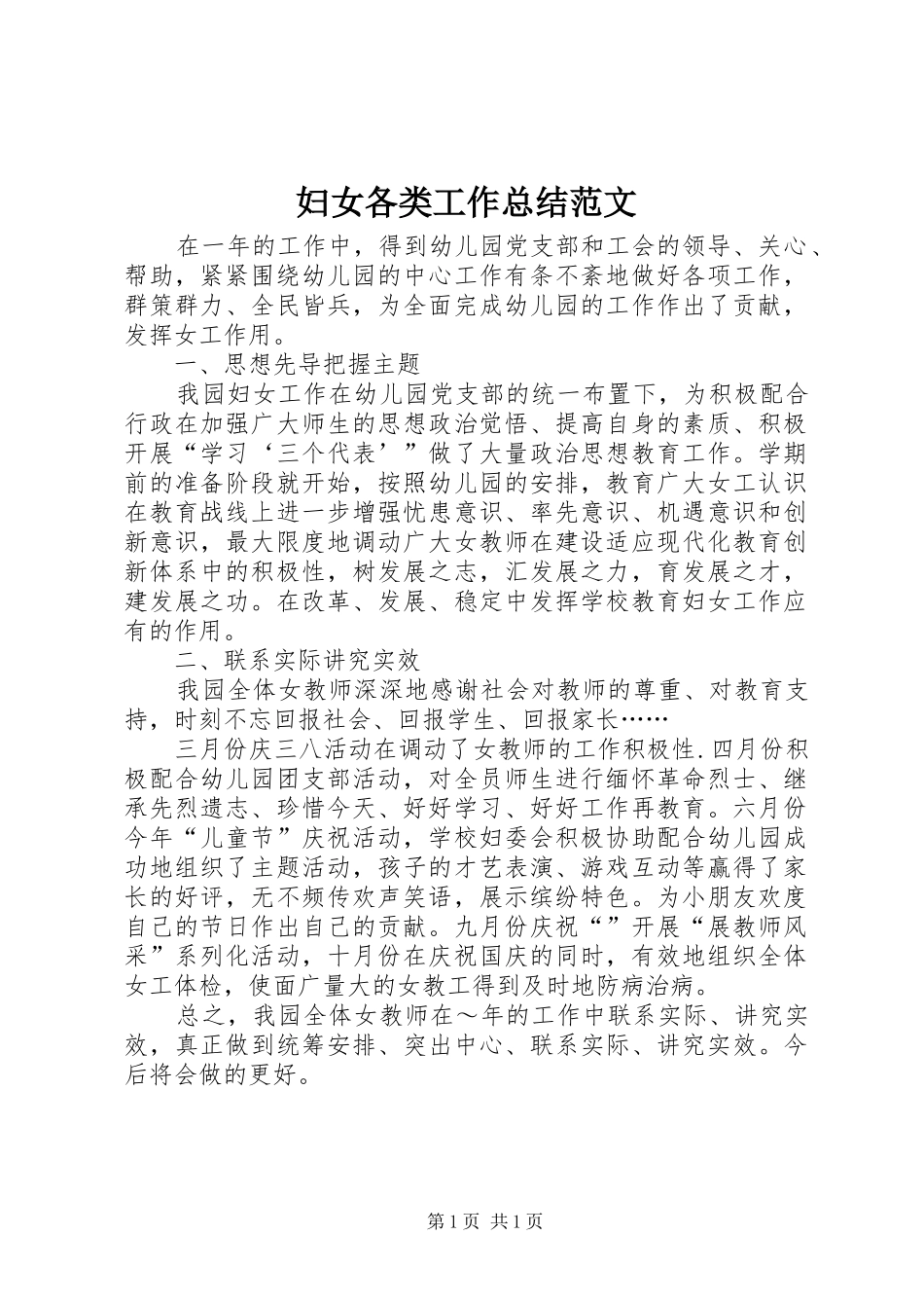 2024年妇女各类工作总结范文_第1页